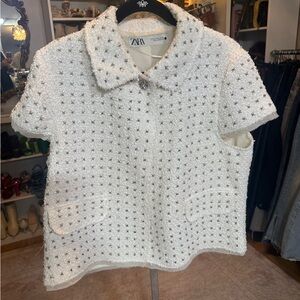 Zara Cream Textured Jacket with Embellishments